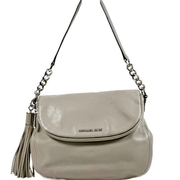 Michael Kors Bedford Pebbled Leather Shoulder/Crossbody Bag Gray with Tassel - Picture 4 of 16